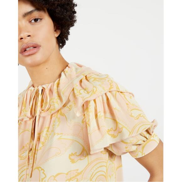 Ted Baker Frisis MIB Frill Printed Top Light Yellow Womens Size 2 Ted Size 0 - Picture 2 of 14